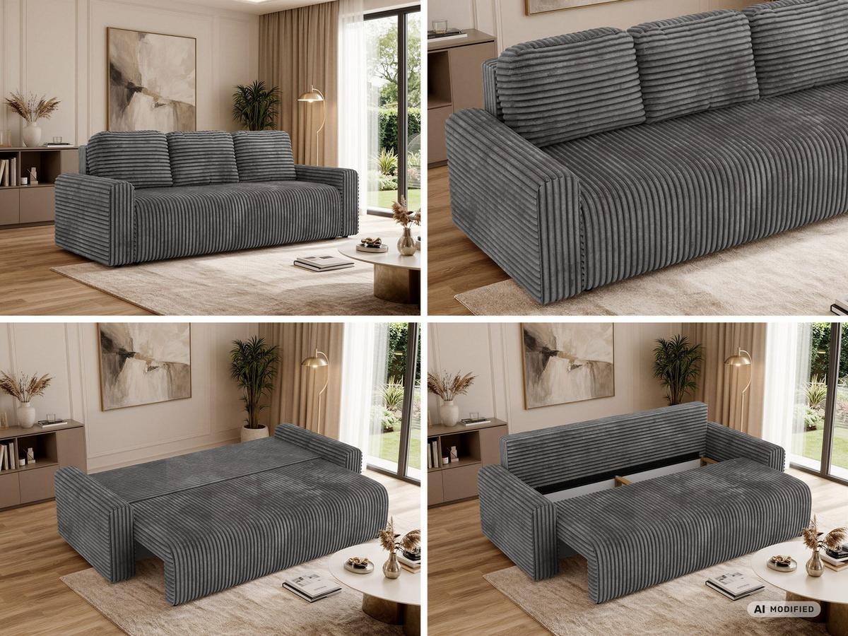 3-SITZER-SOFA NESSARO - Grau Cord - Schwarz/Grau, Kunststoff/Textil (243/92/90cm) - MKS