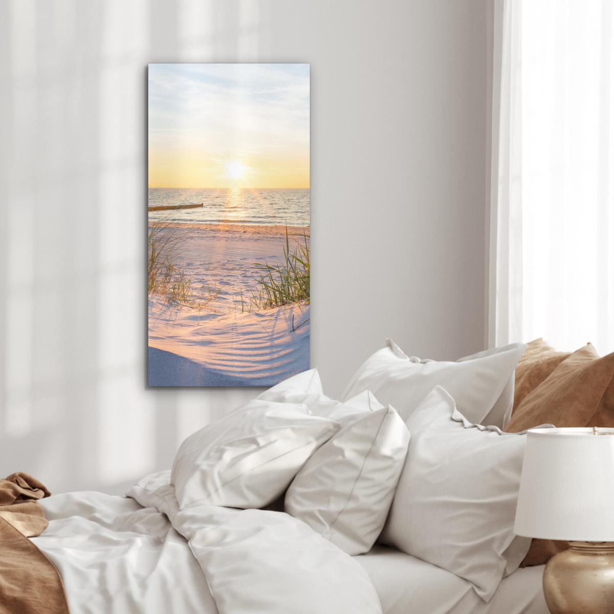 METALLBILD Strand - Sonne - Düne - Gras - Sand - Horizont 40x80 cm - Hellblau, Metall (40/80cm) - MuchoWow