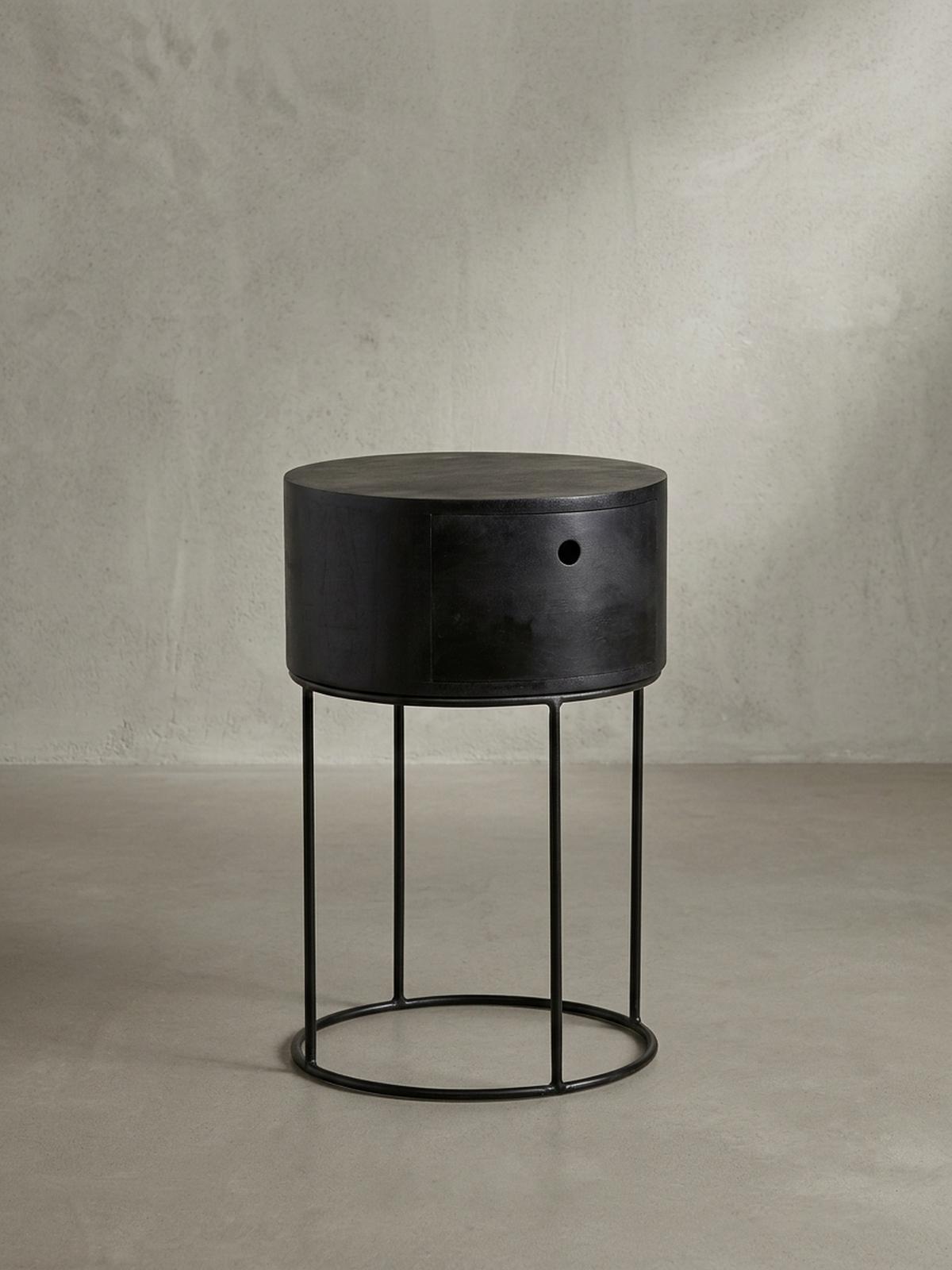 NACHTKONSOLE Massivholz mit Schublade rund Modern Schwarz - Schwarz, Holz/Metall (40/60/40cm) - KADIMA DESIGN