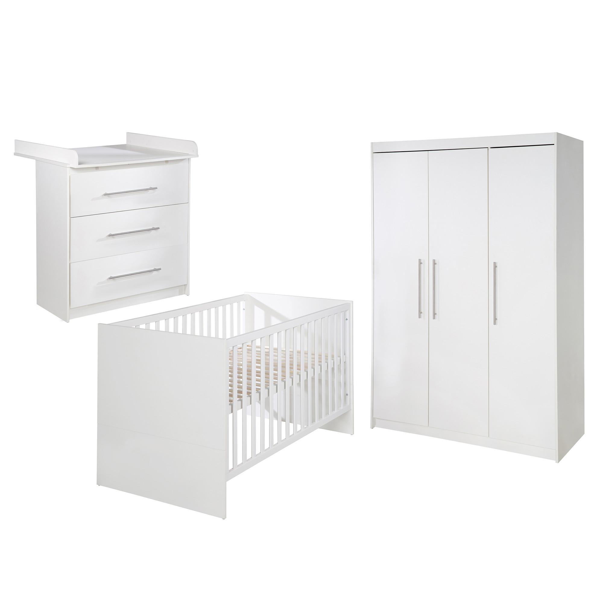 BABYZIMMER-SET Maren mit schmaler Wickelkommode 3-teilig - Weiß, Holzwerkstoff (76/80/142cm) - Roba