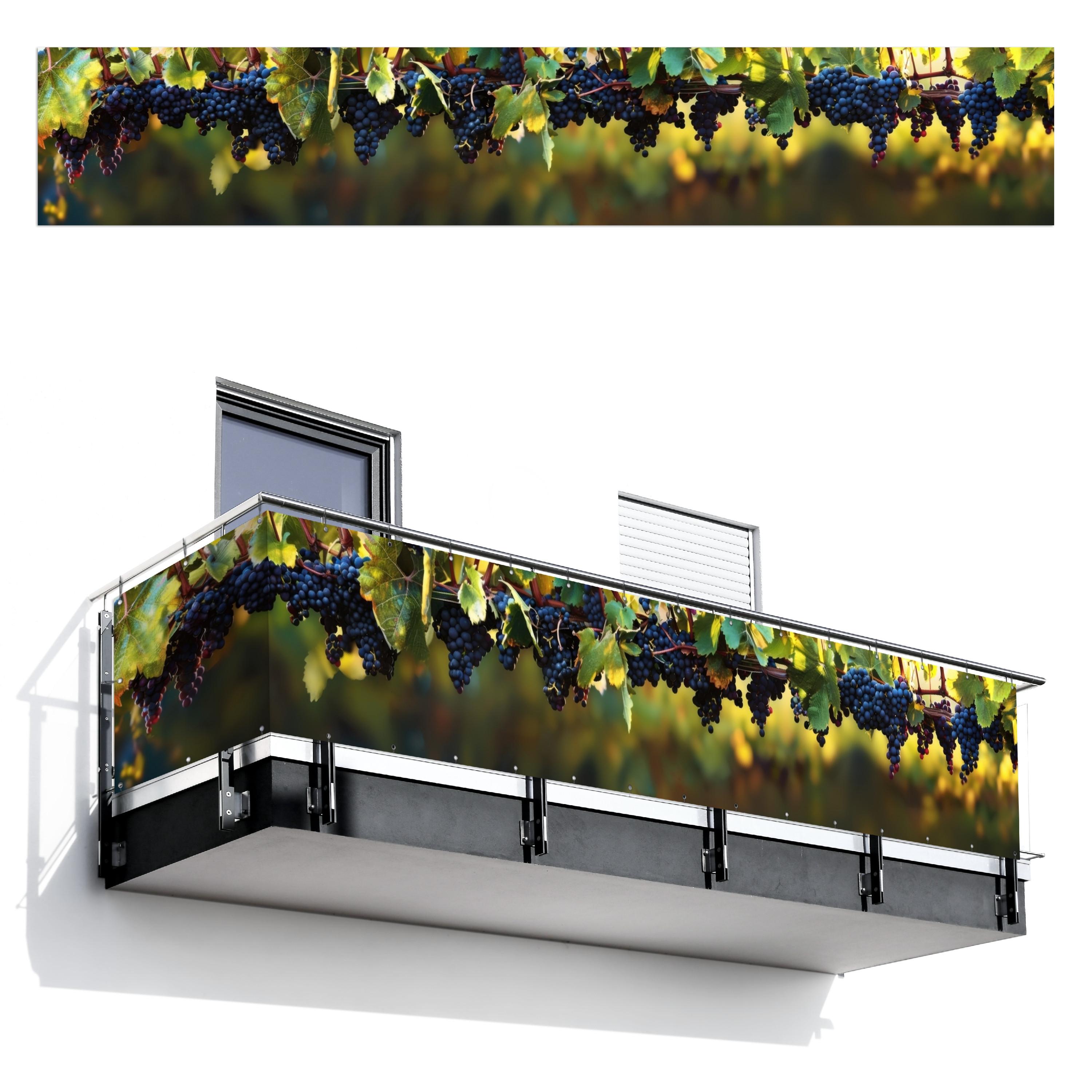 BALKON-SICHTSCHUTZ Trauben - Wein - Natur - Grün Groß 500x85 cm - Weinrot, Kunststoff (500/85cm) - MuchoWow