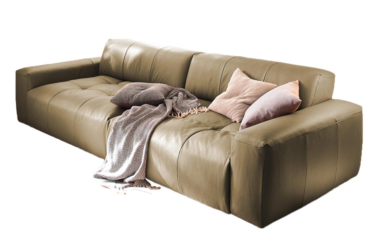 LEDERSOFA MIT SITZTIEFENVERSTELLUNG PALACE Grün Leder Relaxfunktion - Olivgrün/Grün, Leder (298/74/120cm) - KAWOLA