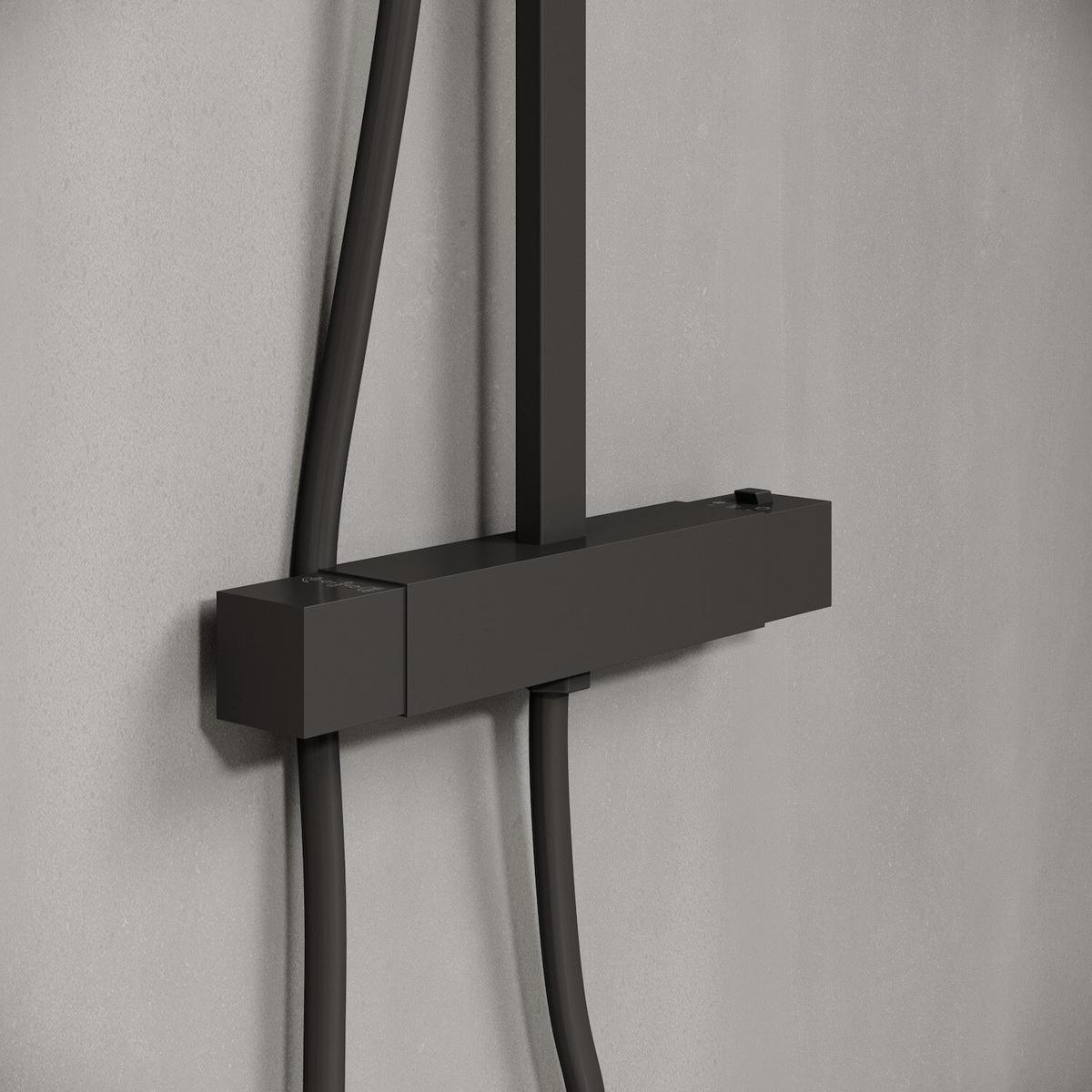 DUSCHSET Levu Schwarz Messing - Thermostat - Schwarz, Metall (8/26/71cm) - Badplaats