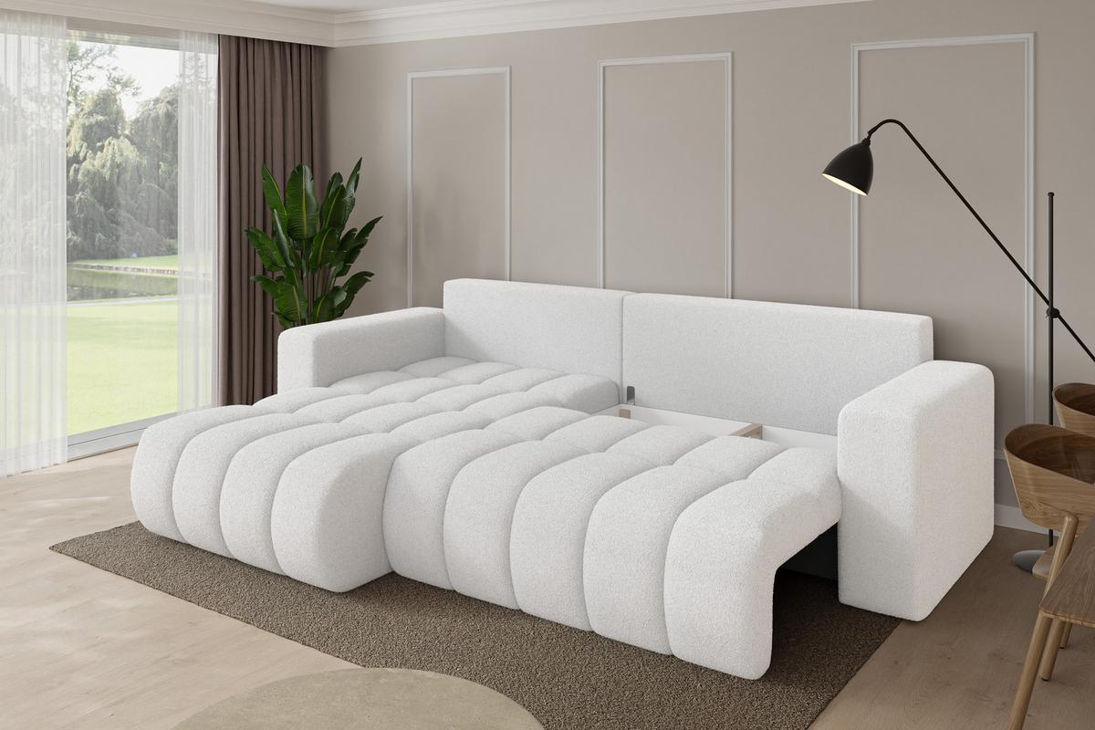 ECKSOFA mit Schlaffunktion Ottomane Links MILA-L-v1 277x195x86 Weiß Bouclé - Schwarz/Weiß, Holzwerkstoff/Kunststoff (277/194cm) - ALTDECOR