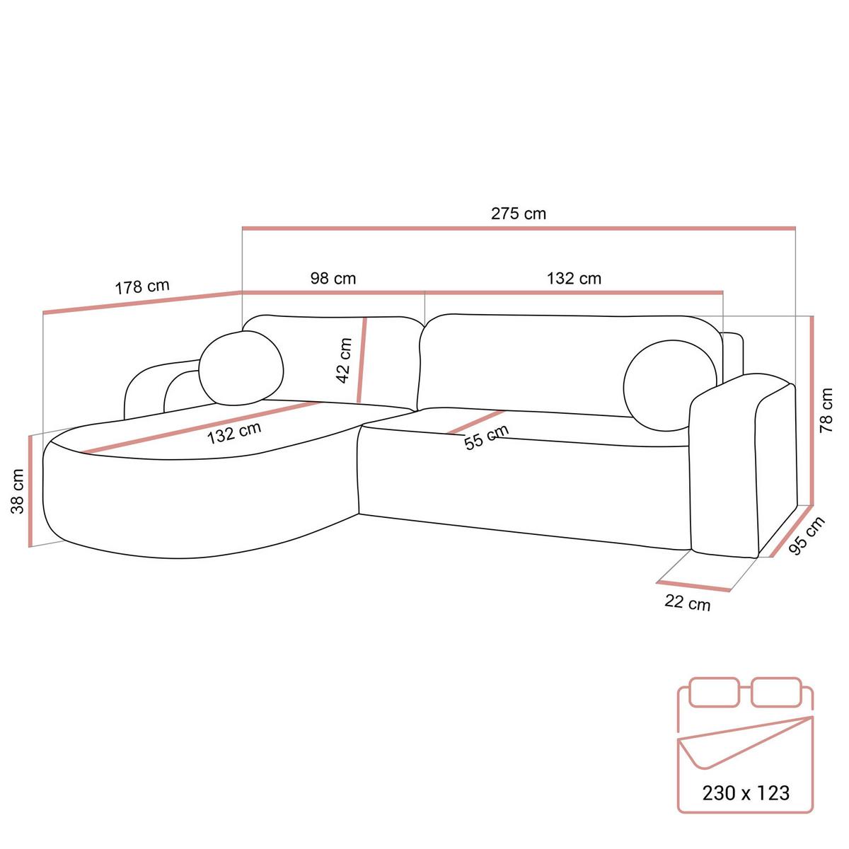 ECKSOFA VENUS mit Schlaffunktion und Bettkasten, Poso 27 - Rosa, Textil (275/178cm) - Lookway