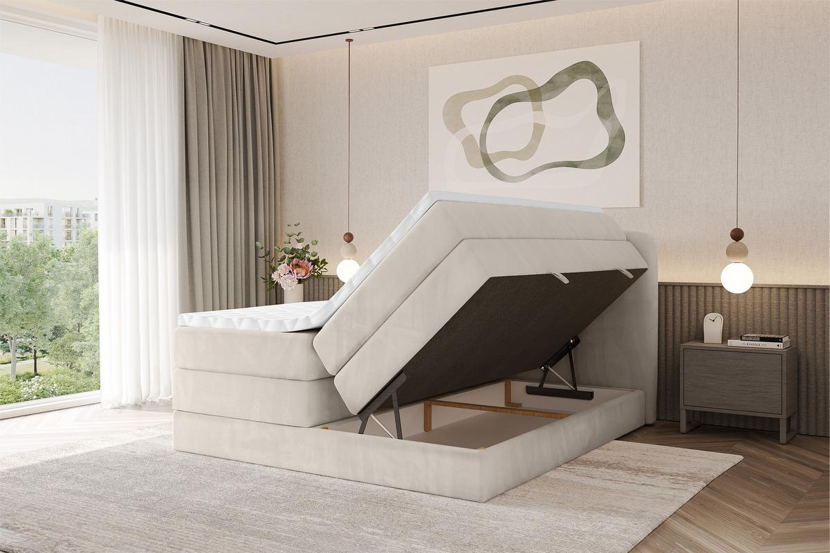 BOXBETT mit Matratze H3|H4 - NINA KING - 200x200 cm - Beige - Champagner, Holzwerkstoff (200/200cm) - ALTDECOR