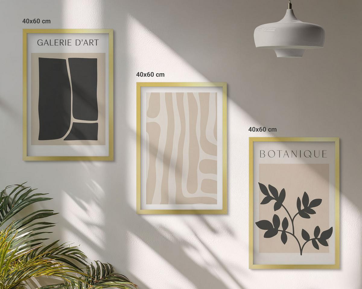 BILDER SET 3er Set - 40x60 cm Goldrahmen - Abstrakte Pflanzenformen - Goldfarben, Kunststoff (40/60cm) - TULUP