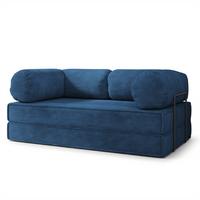 BETTSOFA ALVIO aus Schaumstoff Kordstoff Blau Schlaffunktion - Blau, Textil (170/68/80cm) - MASSENO