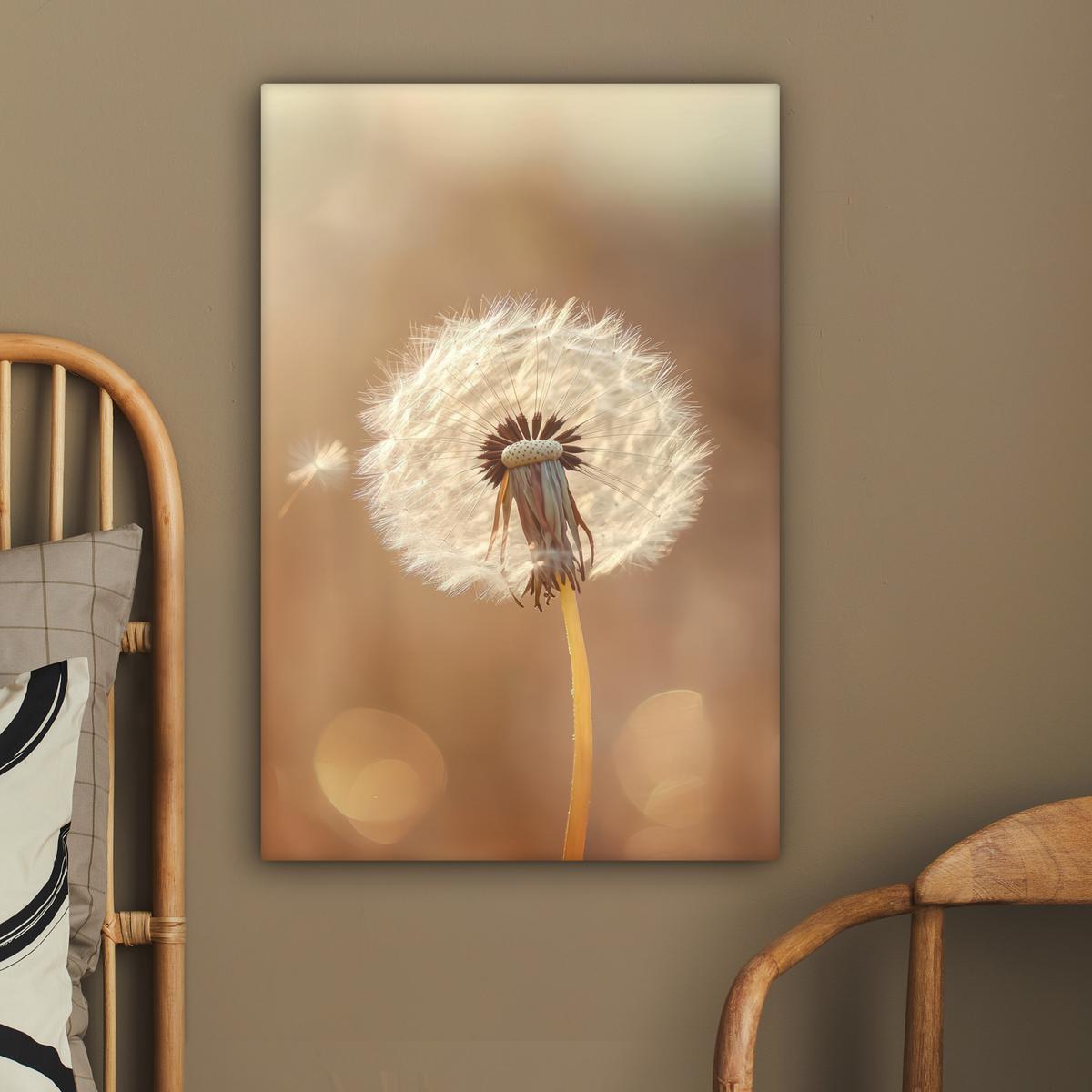 LEINWANDBILD Löwenzahn - Beige - Natur - Blume Wanddeko Schlafzimmer 60x90 cm - Hellbraun, Textil (60/90cm) - MuchoWow
