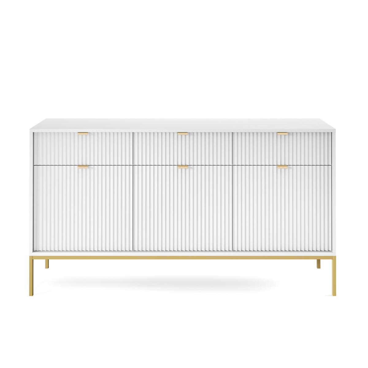 SIDEBOARD STELLARE 154/83/39 cm mit 3 Schubladen 3 Türen Weiß - Goldfarben/Weiß, Holzwerkstoff (154/83/39cm) - MASSENO