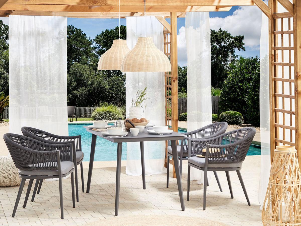 GARTENMÖBEL-SET 4-Sitzer Aluminium/Flechtseil grau Mileto - Grau, Metall - Beliani