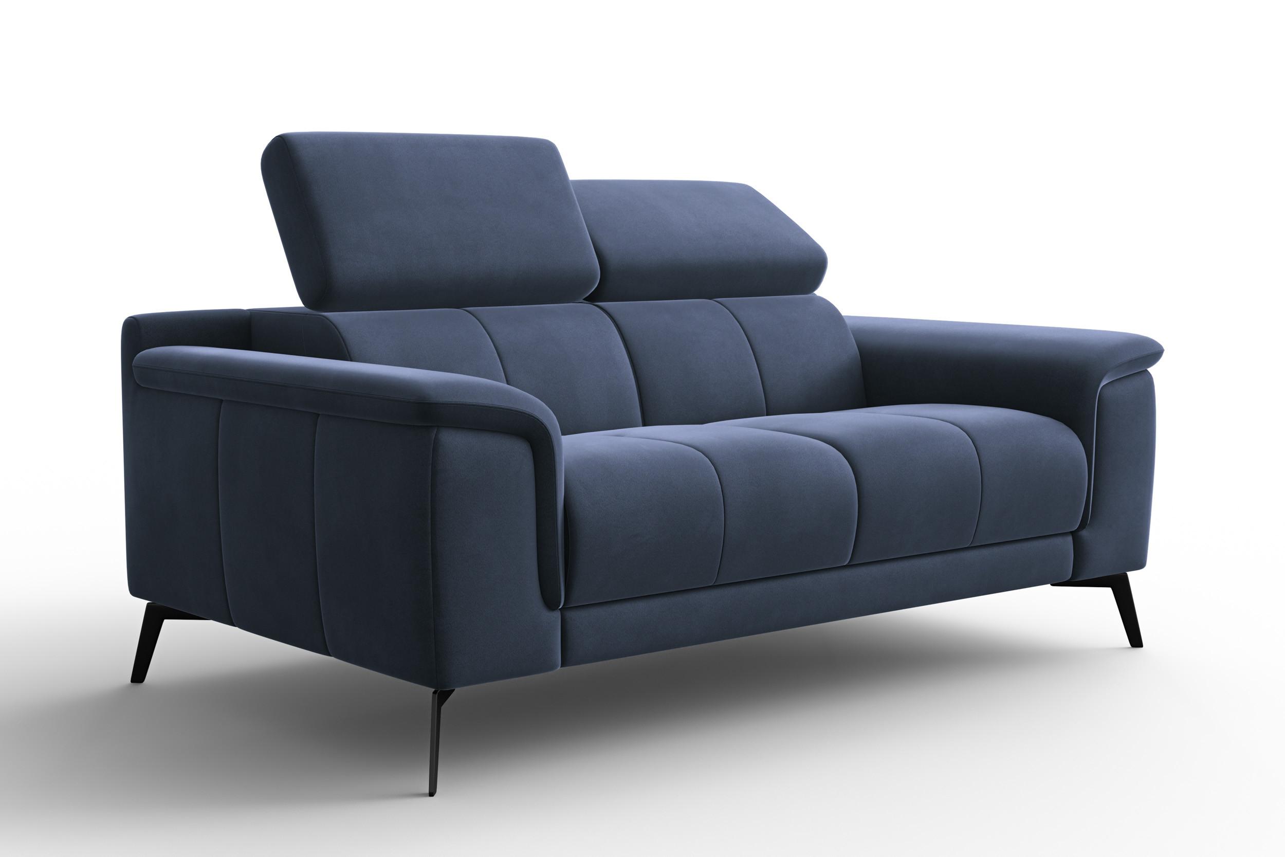 SOFA FIERO 2-Sitzer, Marineblauer Veloursstoff - Blau/Schwarz, Holz/Textil (170/82/103cm) - Courtois Laville