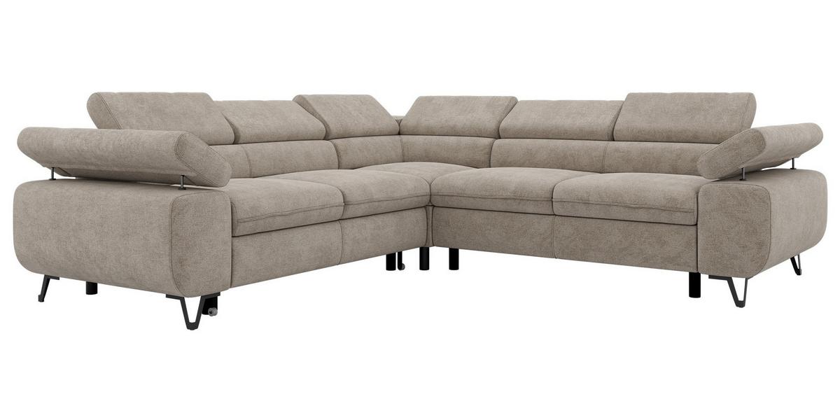 ECKSOFA QUADRO L - Greige Stukture - Rechts Seite - Greige/Schwarz, Textil/Metall (269/269cm) - MKS