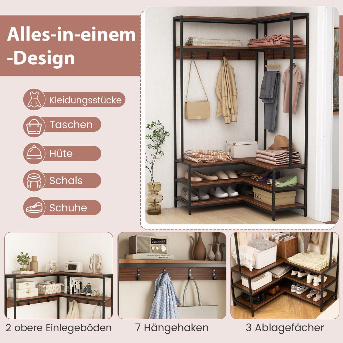 ECK-GARDEROBENSTÄNDER Weiß - Weiß, Metall (90/178/90cm) - COSTWAY