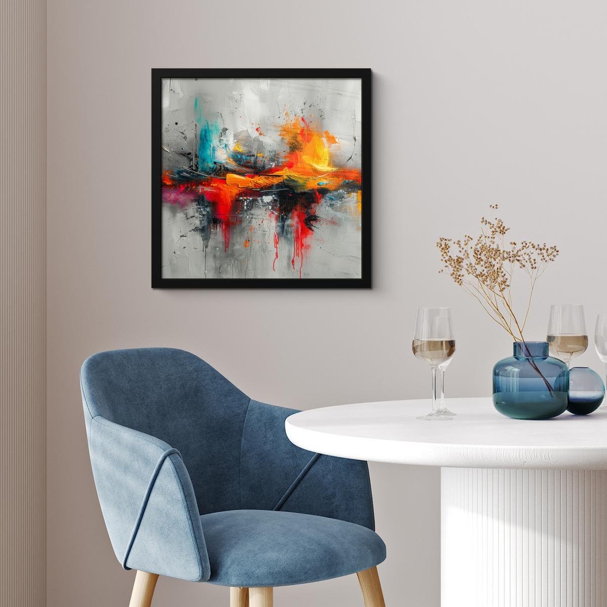 POSTER MIT RAHMENGERAHMTES BILD Moderne Kunst - Orange - Grau - Abstrakt 40x40 cm - Hellgrau, Papier (40/40cm) - MuchoWow