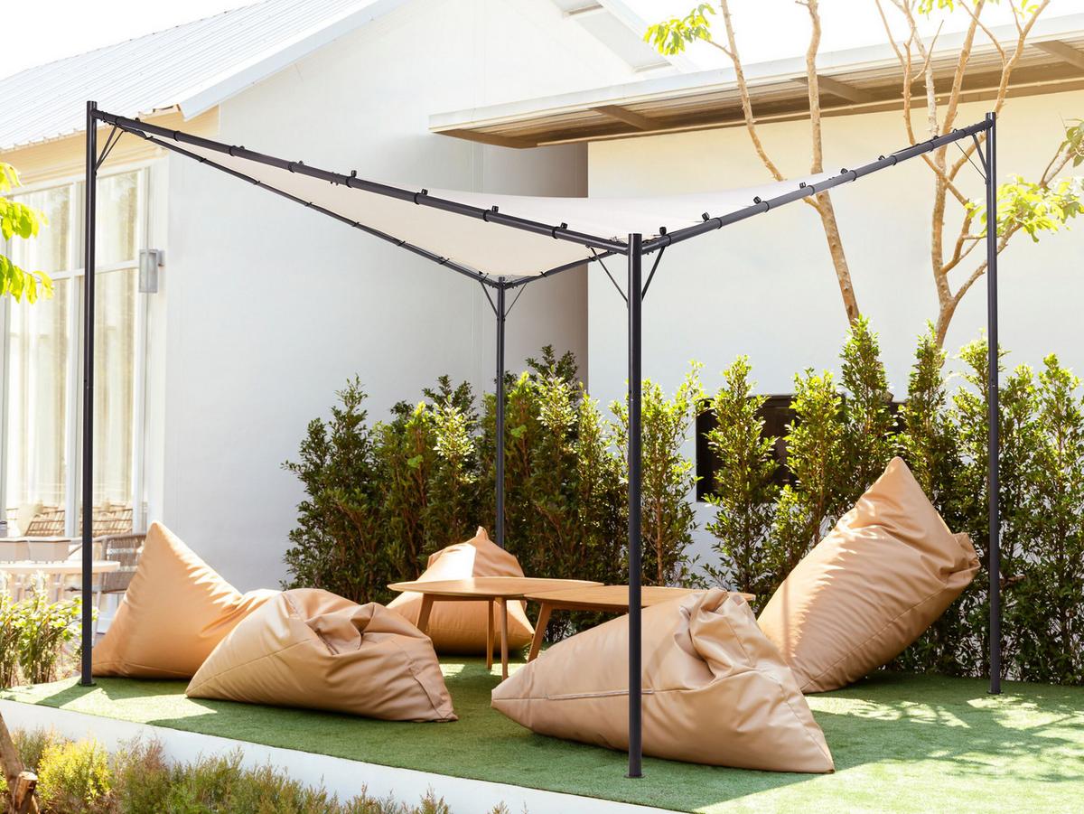 PERGOLA Stahl beige 300/300 cm Aventine - Beige/Schwarz, Kunststoff (300/260/300cm) - Beliani