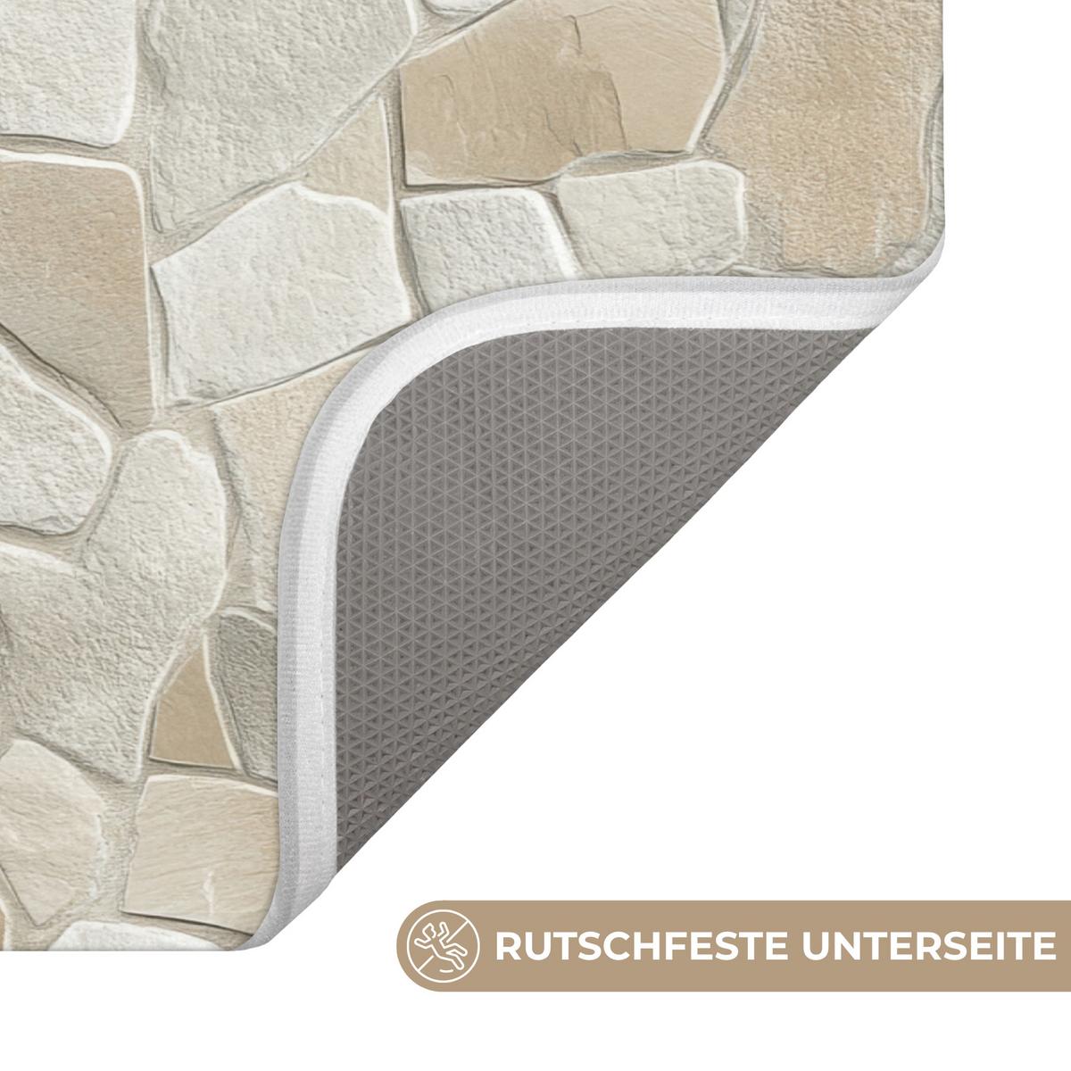 BADEMATTE Mosaik - Steine - Beige 80x50 cm - Beige/Creme, Textil (80/50cm) - OnlyWow