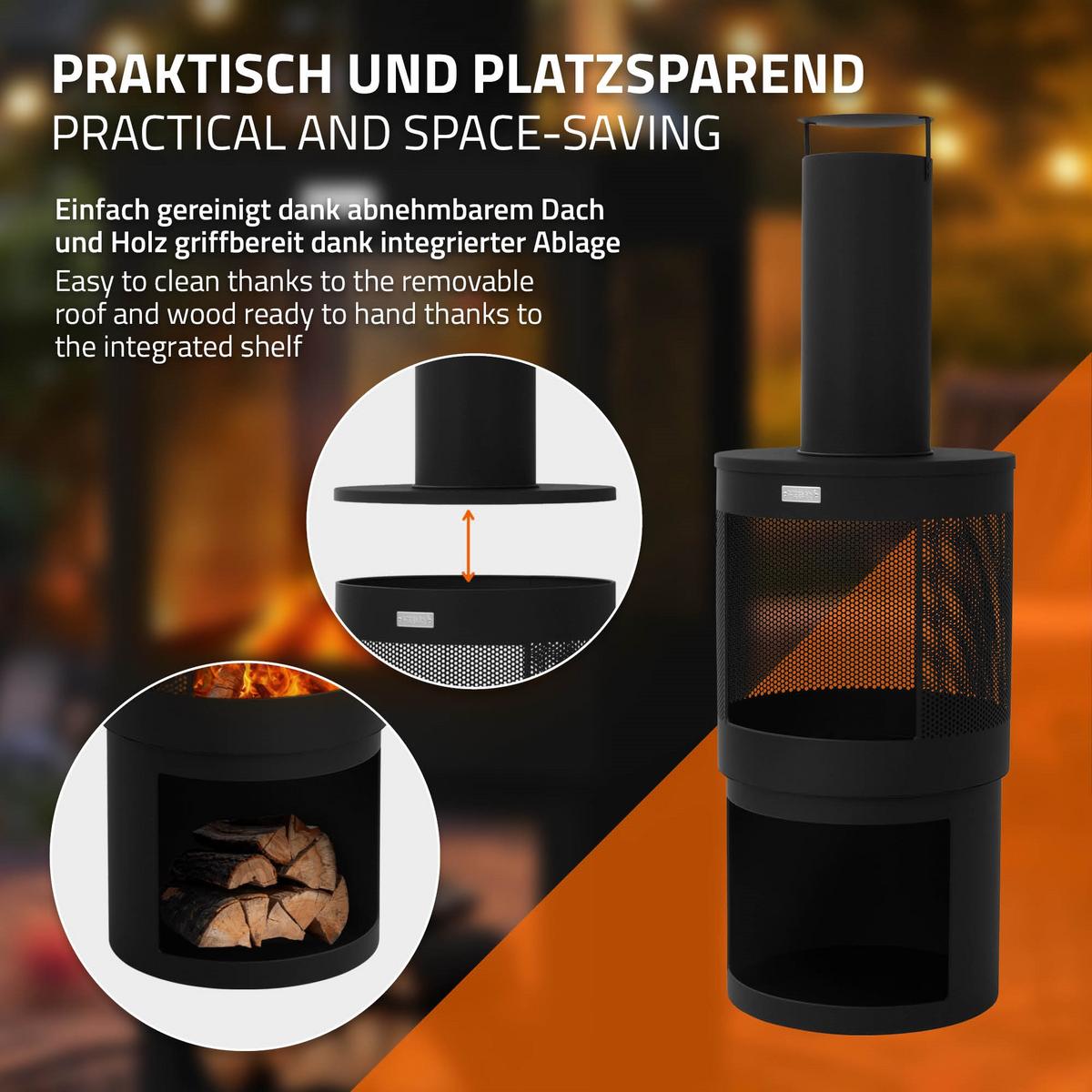 GARTENKAMIN 131x45 cm Schwarz - Schwarz, Metall (45/131/45cm) - ML-DESIGN