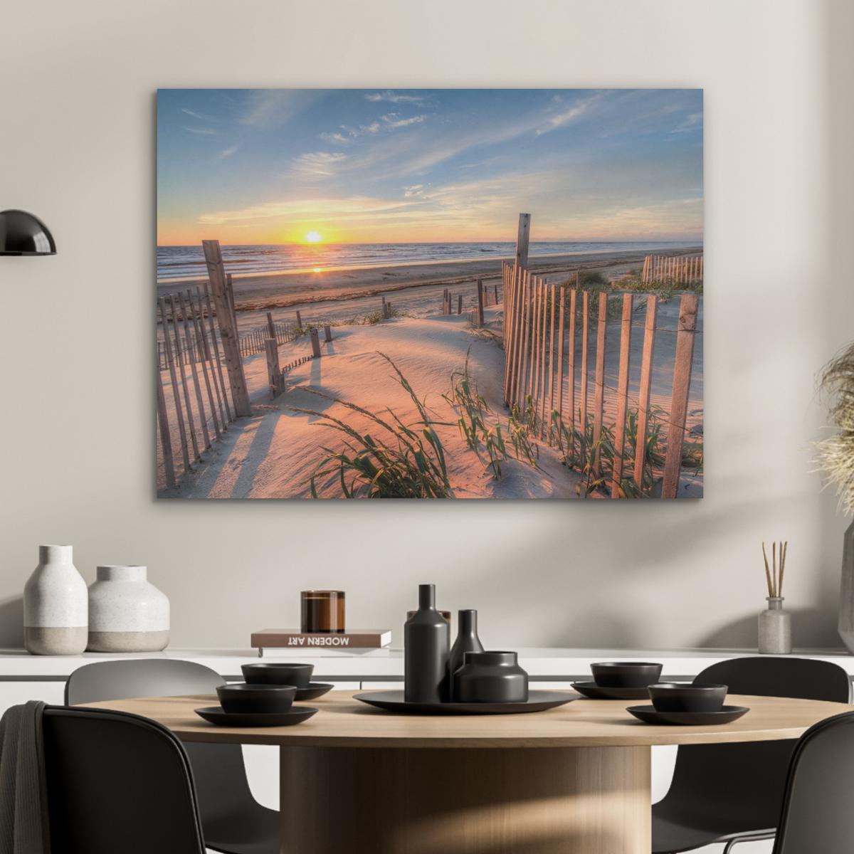 AKUSTIKBILD Strand - Meer - Düne - Sonnenuntergang - Landschaft Gemälde 80x60 cm - Beige, Kunststoff (80/60/0.9cm) - MuchoWow