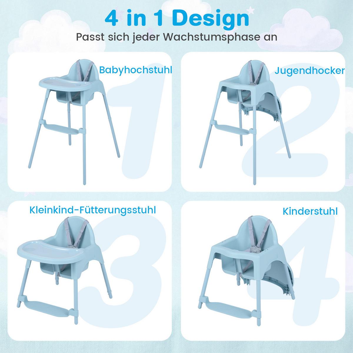 KINDERHOCHSTUHL aus Metall blau - Blau, Metall (56/56.5/46cm) - COSTWAY