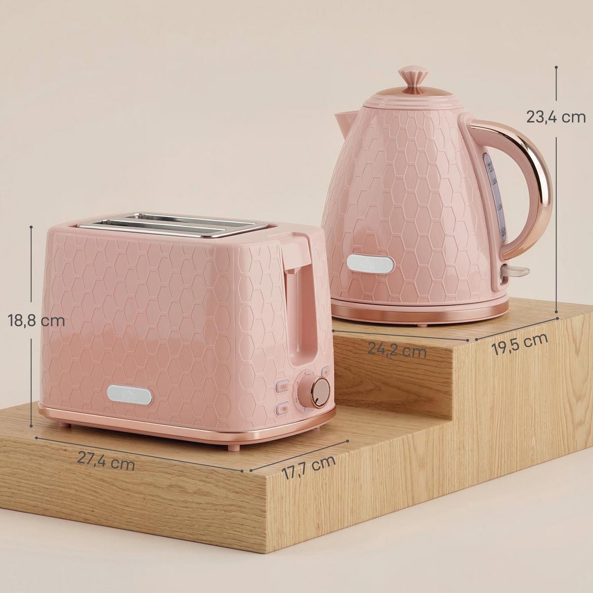 WASSERKOCHER SET mit Toaster aus Edelstahl Rosa - Rosa, Kunststoff (19.5/23.4/24.2cm) - HOMCOM