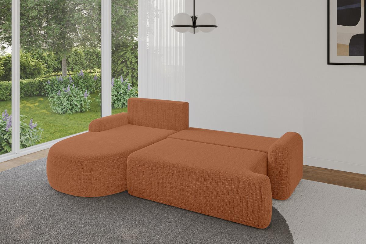 ECKSOFA mit Schlaffunktion und Bettkasten LIRA-L - 264x172x89 Apricot - Orange, Holzwerkstoff/Textil (264/172cm) - ALTDECOR