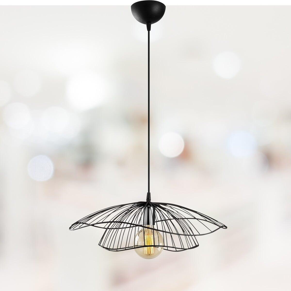 DRAHT-PENDELLEUCHTE aus metall - fleur 50/50/111 cm - Schwarz, Metall (35/50/111cm) - Calicosy