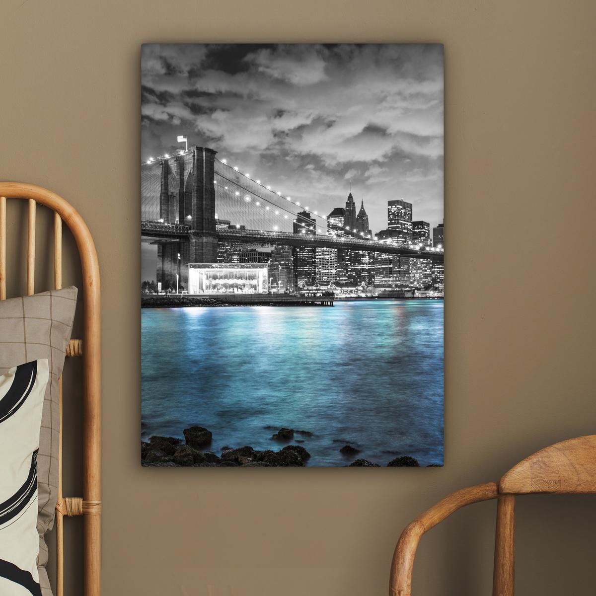 LEINWANDBILD New York - Skyline - Stadt - Blau Wandbild Wohnzimmer 60x80 cm - Blaugrau, Textil (60/80cm) - MuchoWow