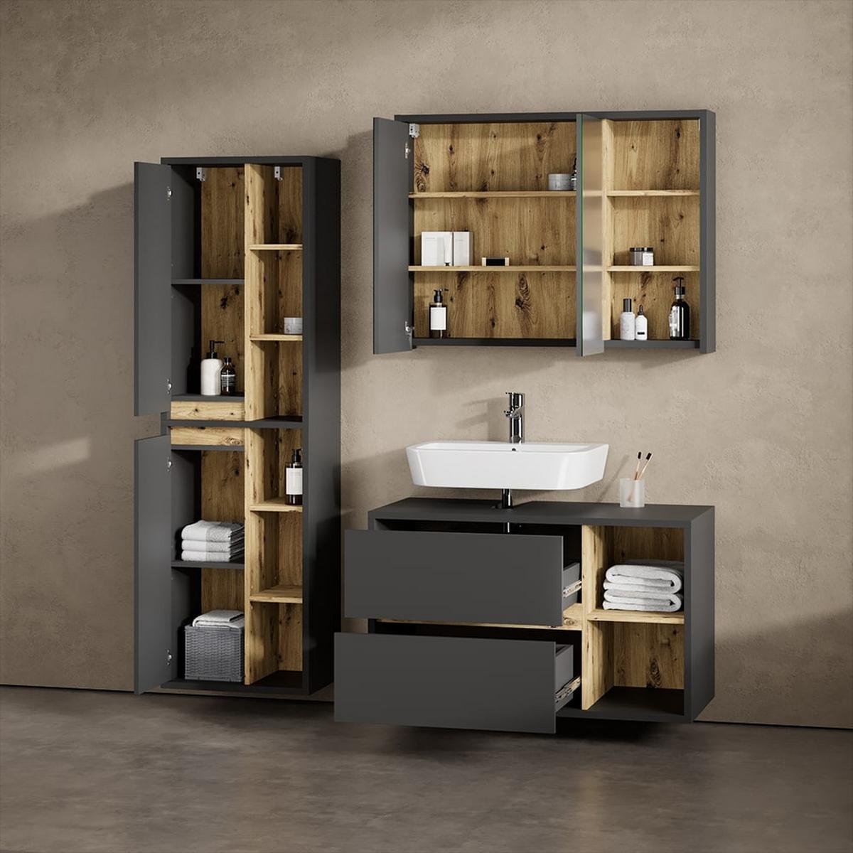 WASCHBECKENUNTERSCHRANK Vomano Anthrazit 100 x 60 cm - Anthrazit, Holzwerkstoff (100/60/45.5cm) - Livinity®