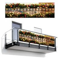 BALKON-SICHTSCHUTZ Blumen - Zaun - Stadtbild - Sommer Windschutz 300x95 cm - Pink, Kunststoff (300/95cm) - MuchoWow