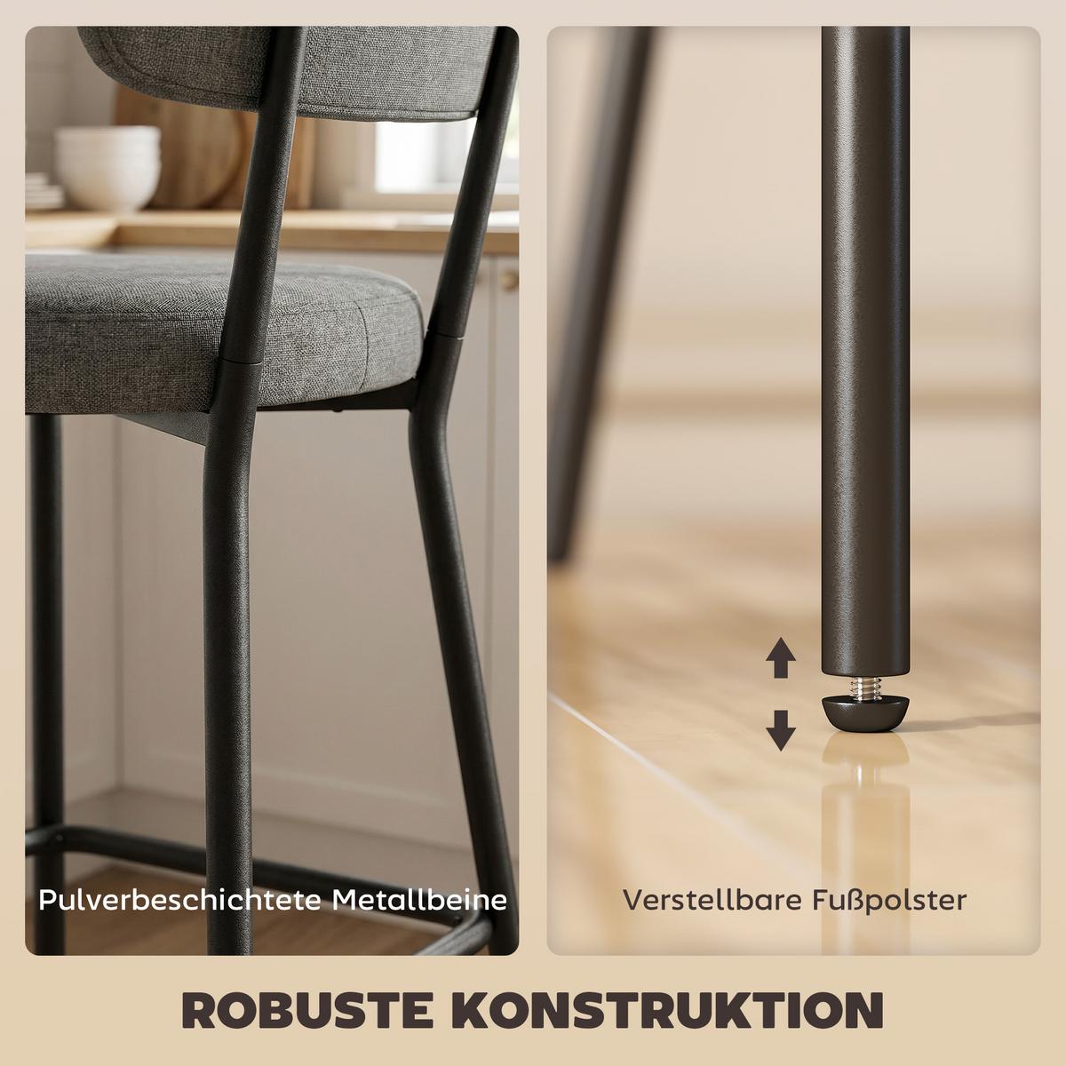 BARHOCKER SET 2 TLG. aus Polyester Metall Grau - Schwarz/Grau, Textil/Metall (49/93/53cm) - HOMCOM