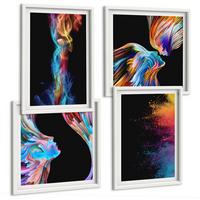 BILDER SET 4er Set - 50x50 cm & 40x60 cm Weißer Rahmen - Farbenfrohe Abstraktionen, Gesichter, Formen - Weiß, Kunststoff (50/50cm) - TULUP