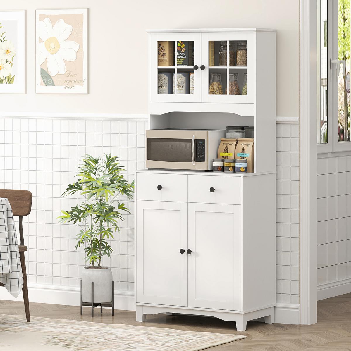 KÜCHENSCHRANK Hochschrank mit Mikrowellenregal, 2 Schränken für Wohnzimmer - Schwarz/Weiß, Holzwerkstoff/Kunststoff (40/172/74.5cm) - HOMCOM