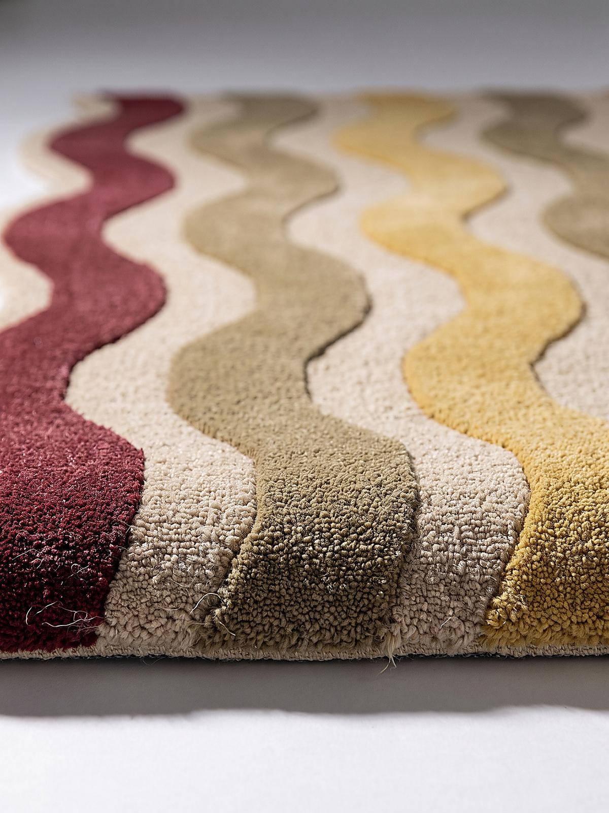 WOLLTEPPICH handgetuftet MONNOW, Wellenstreifen, Natur-Rot, 140 x 200 cm - Beige, Textil (140/200cm) - KADIMA DESIGN
