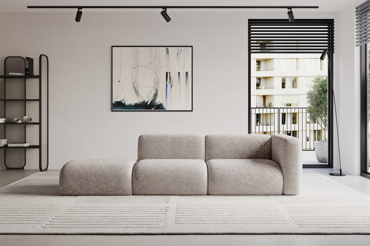 SOFA Ottomane Rechts MIRA-S3 296x89x70 Hellgrau Velours - Hellgrau/Schwarz, Holzwerkstoff/Kunststoff (296/70/89cm) - ALTDECOR
