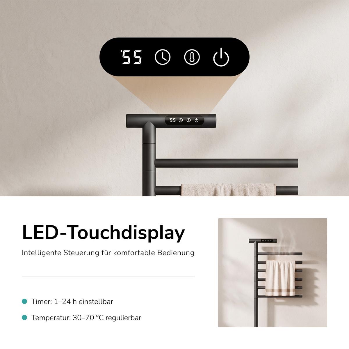 HANDTUCHHEIZKÖRPER elektrisch freistehend 140W - Schwarz, Metall (53.9/100/35cm) - EMKE