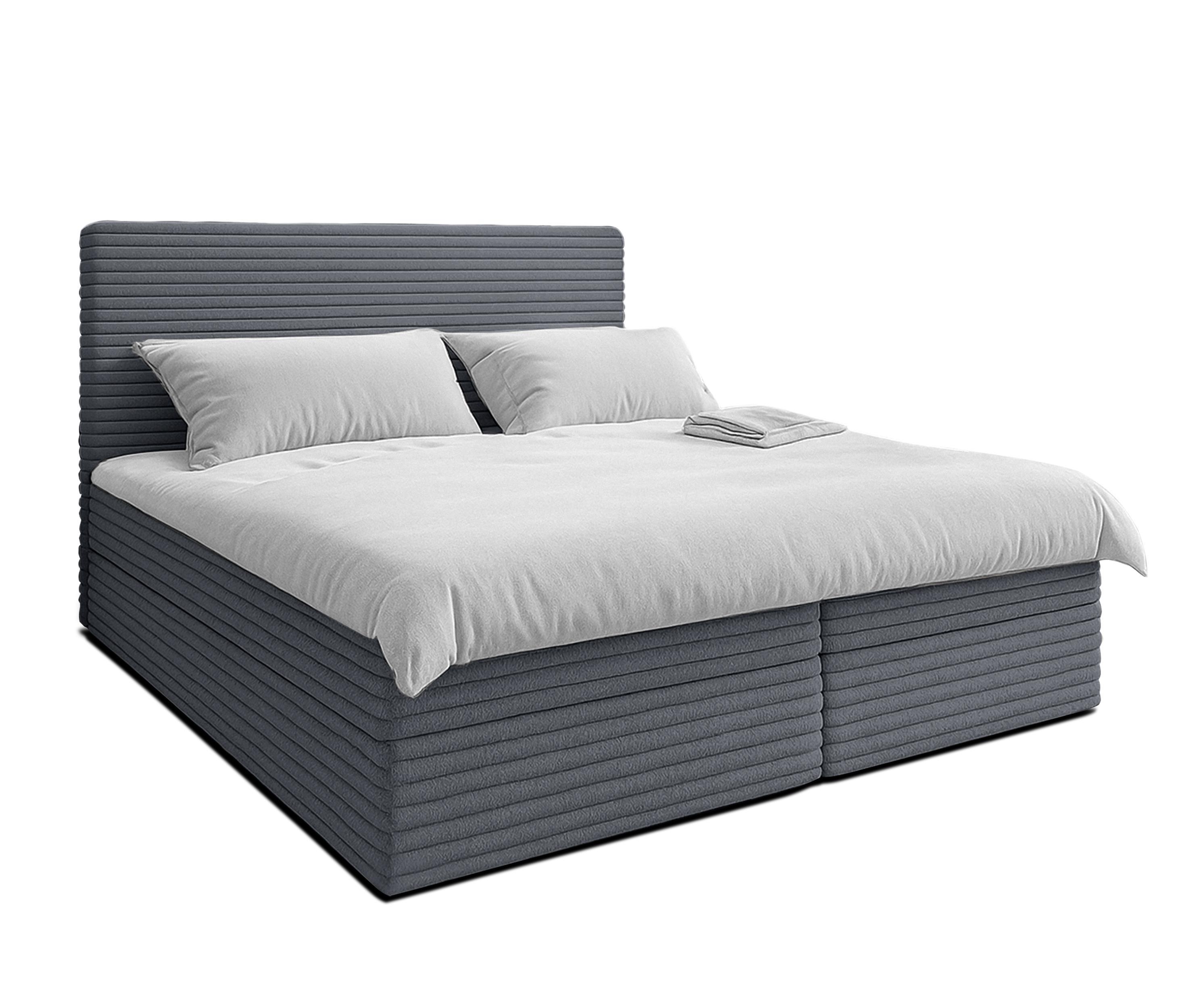 BOXBETT SEVDAYLA 140x200 cm mit Bettkasten und Matratze - Grau + TOPPER - Schwarz/Grau, Holz/Holzwerkstoff (140/200cm) - AX Living