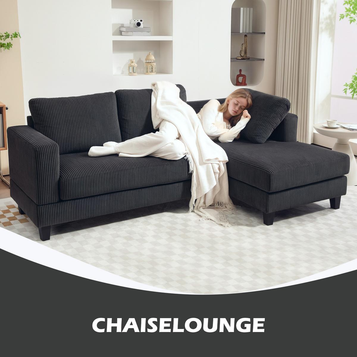 ECKSOFA Couch mit Chaiselongue Sofa L Form Gepolsterte Eckcouch mit Cord-Optik - Dunkelgrau, Kunststoff (134/214cm) - HOMCOM