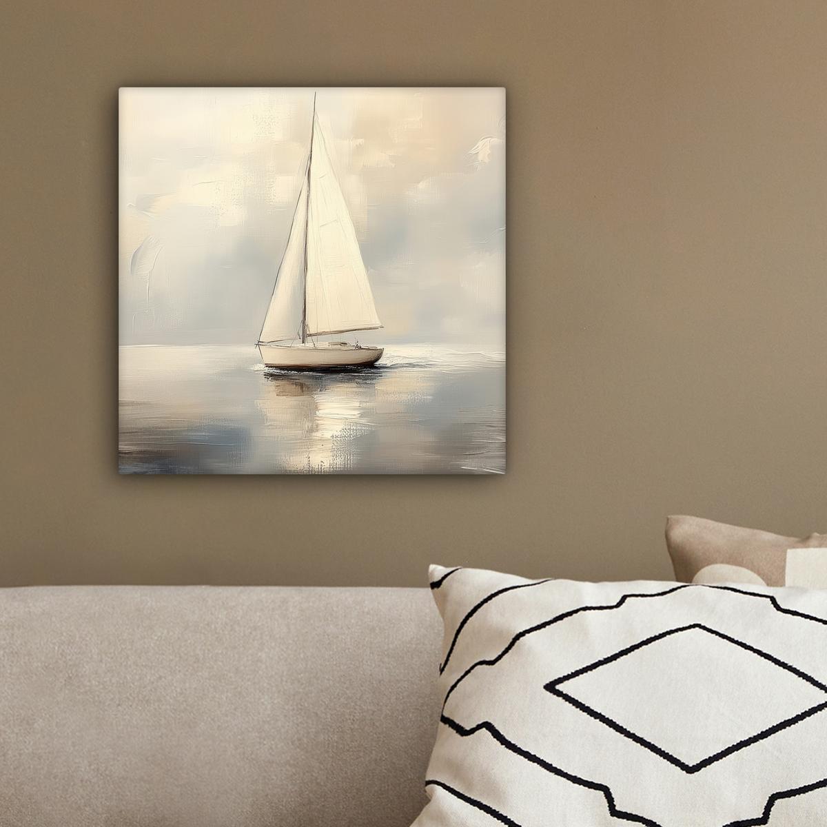 LEINWANDBILD Segelschiff - Meer - Bewölkt Deko Wohnzimmer 20x20 cm - Creme, Textil (20/20cm) - MuchoWow