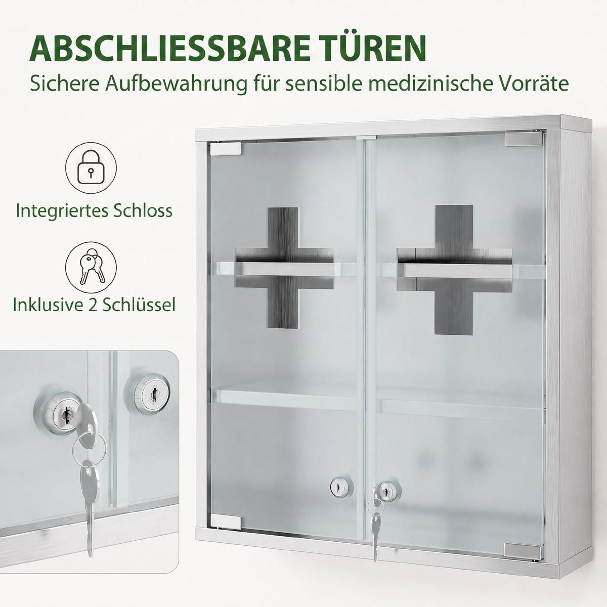 MEDIZINSCHRANK Edelstahl 430 gehärtetes Glas Silber - Silberfarben, Metall (12/48/46cm) - HOMCOM