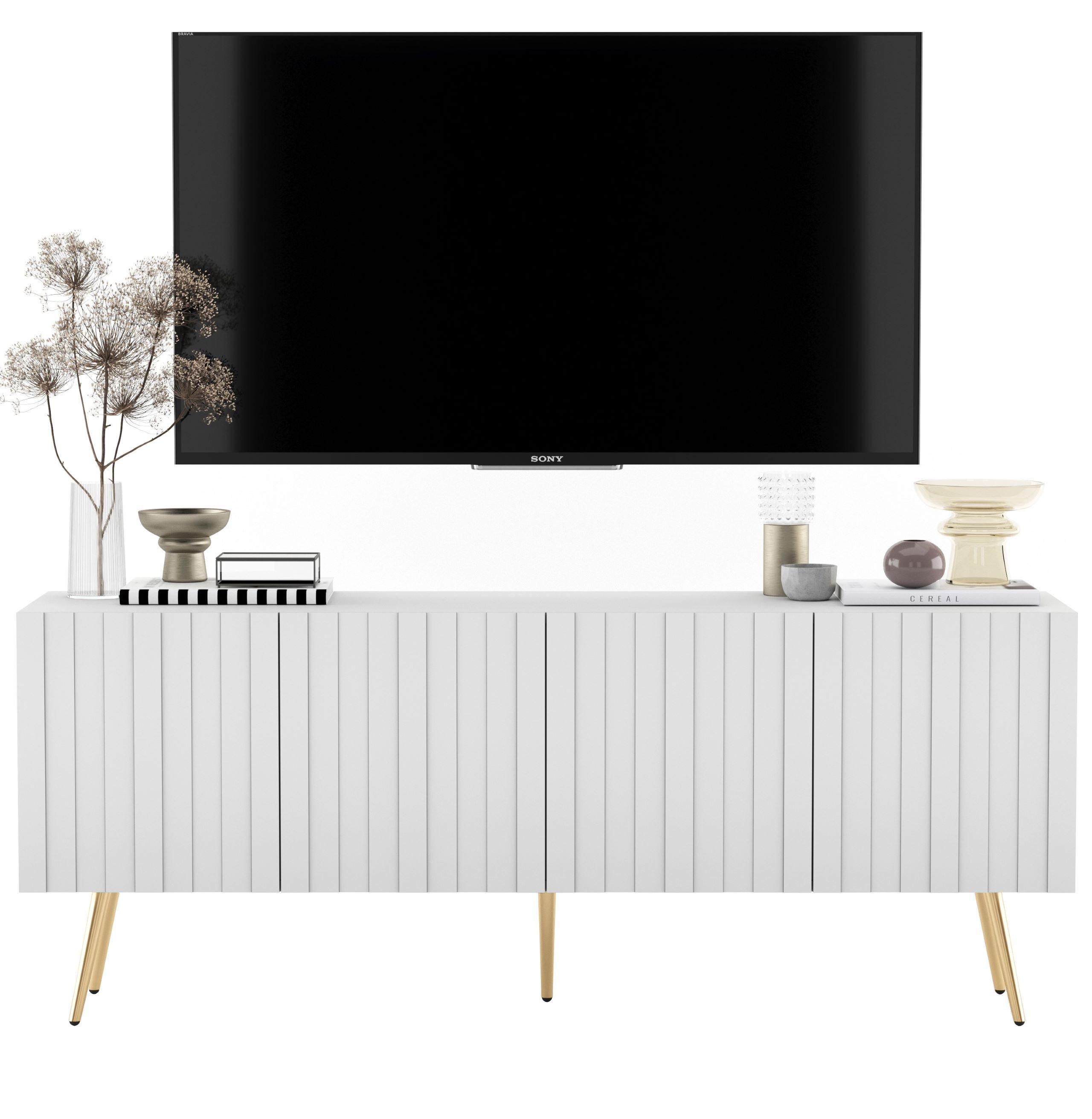 TV-SCHRANK Elpis Weiß Matt mit goldenen Metallbeine Glamour 150 cm - Goldfarben/Weiß, Holzwerkstoff/Metall (150/60.5/36.5cm) - Meble Lindner