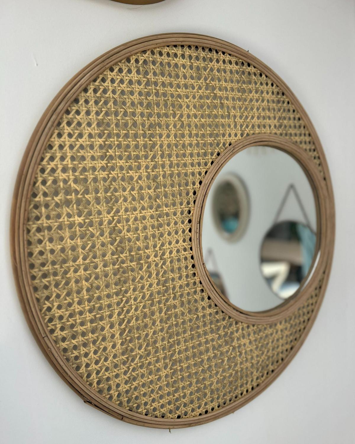 WANDSPIEGEL Rattan natürlich rund 60 cm Palau - Beige/Naturfarben, Kunststoff (60/60/2cm) - Beliani