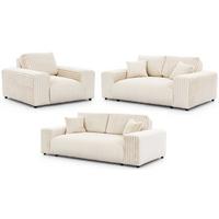 SITZGARNITUR 3+2+1 Mollis Hellbeige Plüschcord - Beige/Schwarz, Holz/Kunststoff (213/79/108cm) - S-Style Möbel