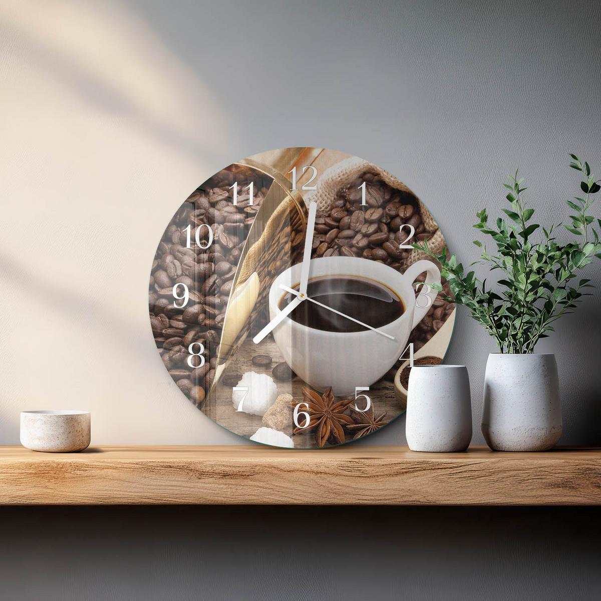 WANDUHR aus Glas Ø30 cm - Kaffee - Braun, Glas (30/30/0.4cm) - TULUP