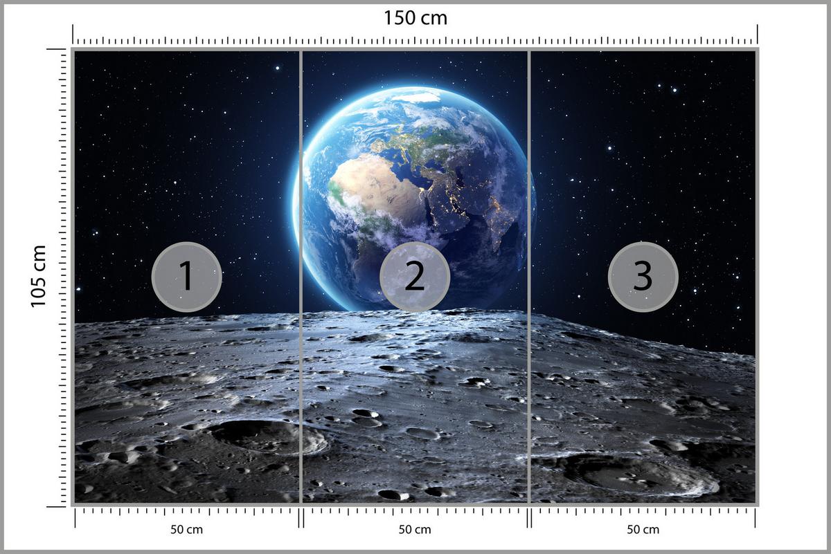 FOTOTAPETE für Schlafzimmer Mondblick Erde Kosmos Planet 150x105 - Blau/Schwarz, Papier (150/105cm) - Muralo