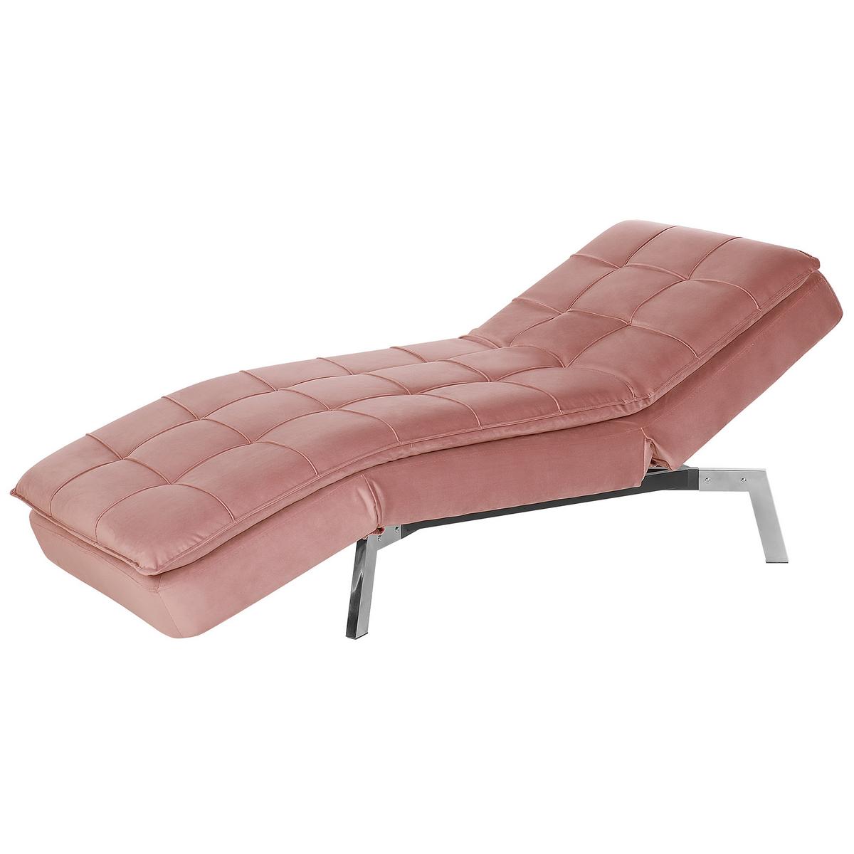 RELAXLIEGE Samtstoff rosa verstellbar Loiret - Pink/Silberfarben, Textil (179/93/76cm) - Beliani