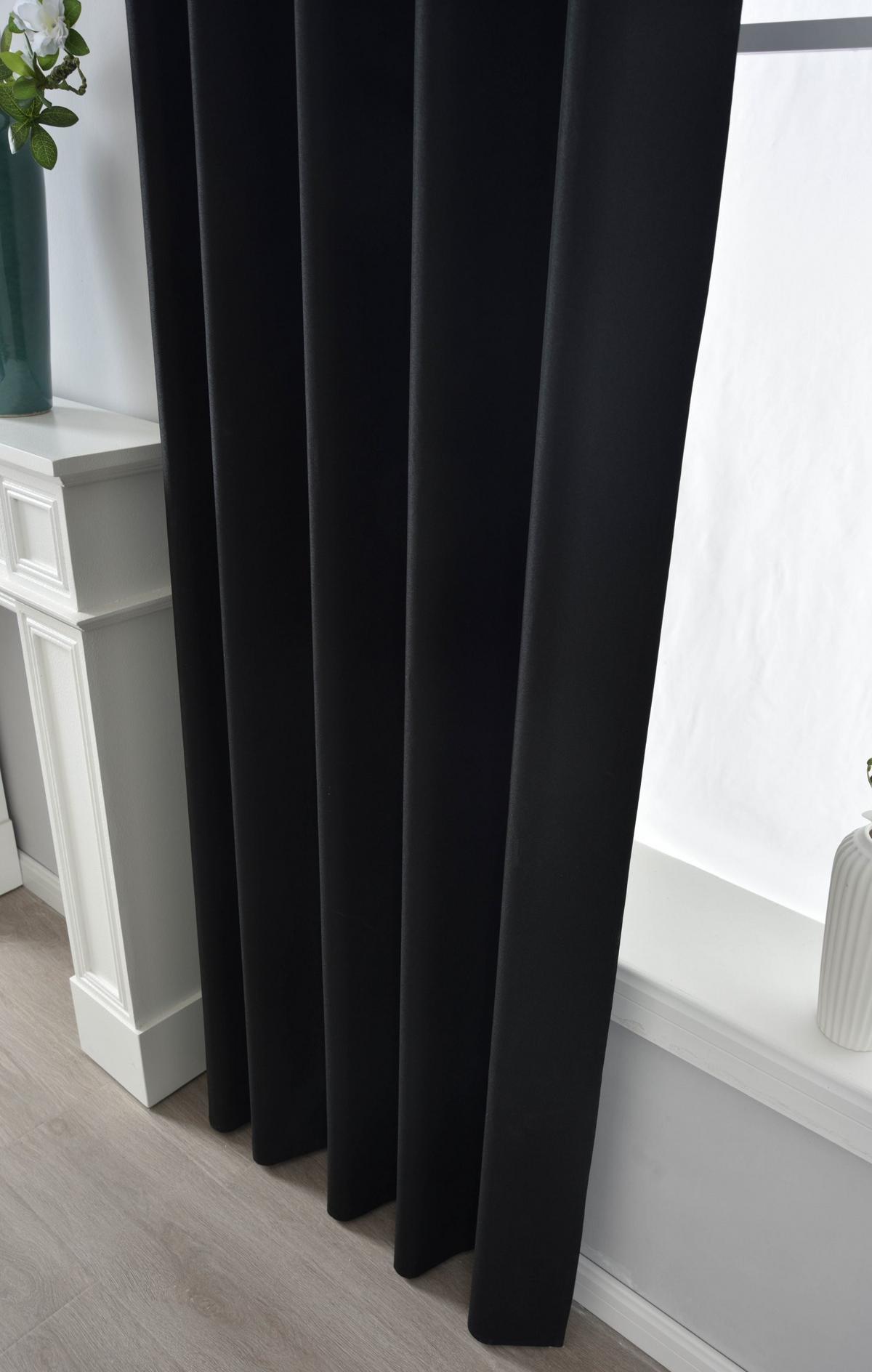 VORHANG 2ER SET BOSTON DARK HxB 175x140 cm Schwarz - Schwarz, Textil (140/175cm) - Gardinenbox