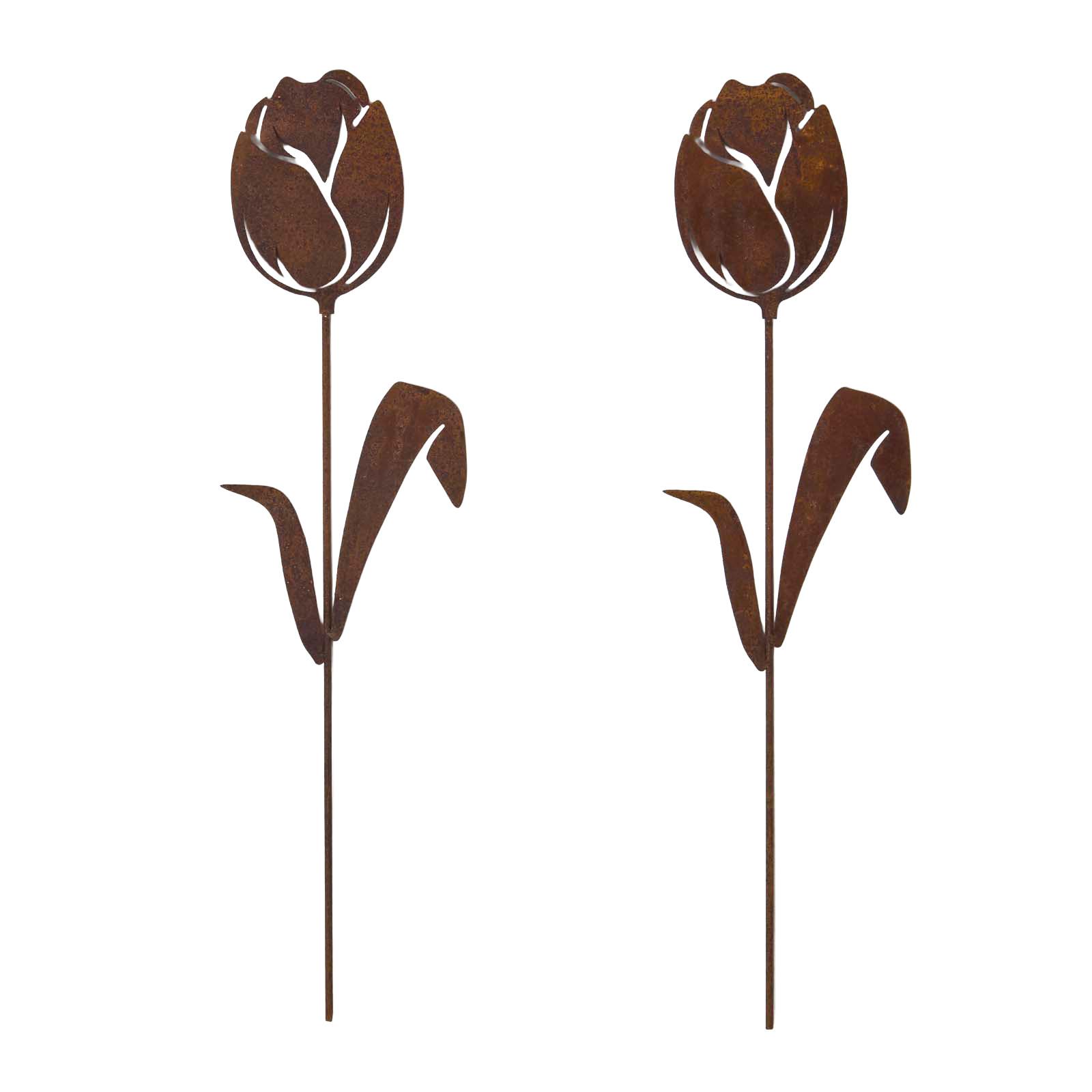 GARTENSTECKER Metall – 2er-Set Tulpen Gartendeko in Rostoptik - Dunkelbraun, Metall (37cm) - Homescapes