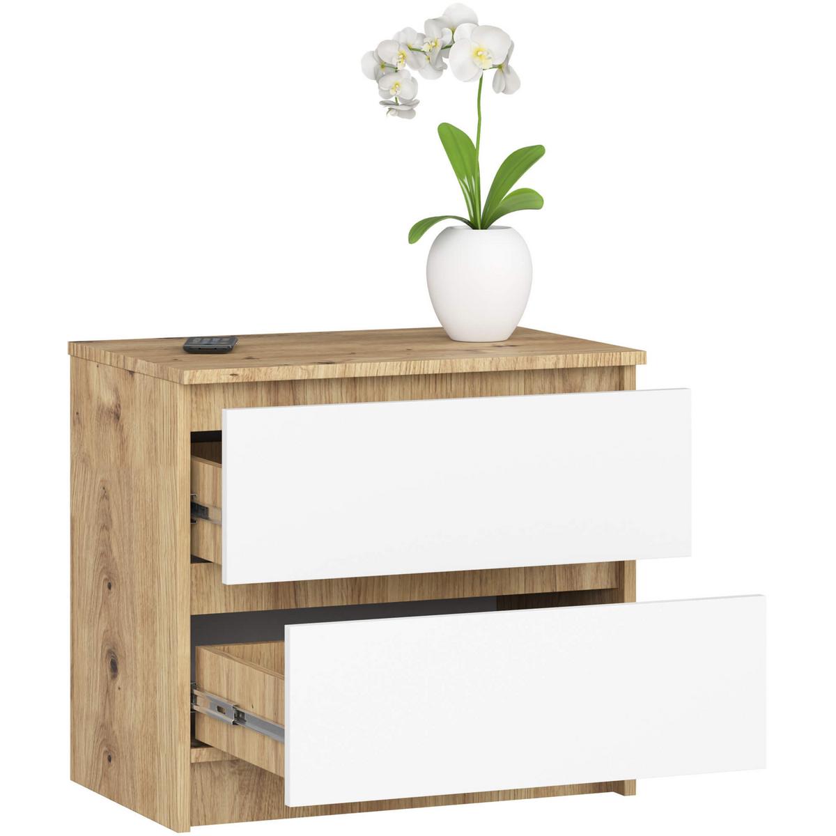 KOMMODE Eiche Artisan, Weiß 55/60/40 - Eiche Artisan/Weiß, Holzwerkstoff (60/55/40cm) - RAUMHIRSCH FURNITURE