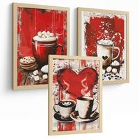 POSTER 3er Set Schokolade und Kaffee Wandbilder Marshmallows Zuckerstange Rote Pop Art Küche Wanddeko Rahmenlos A3 - Beige, Papier (29.7/1/42cm) - Nacnic